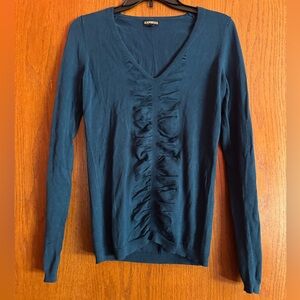 Express Teal Ruffle V-Neck Sweater